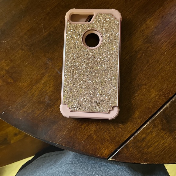 Apple I phone 7 phone case pink with glitter back used but still like new cond - Picture 2 of 4